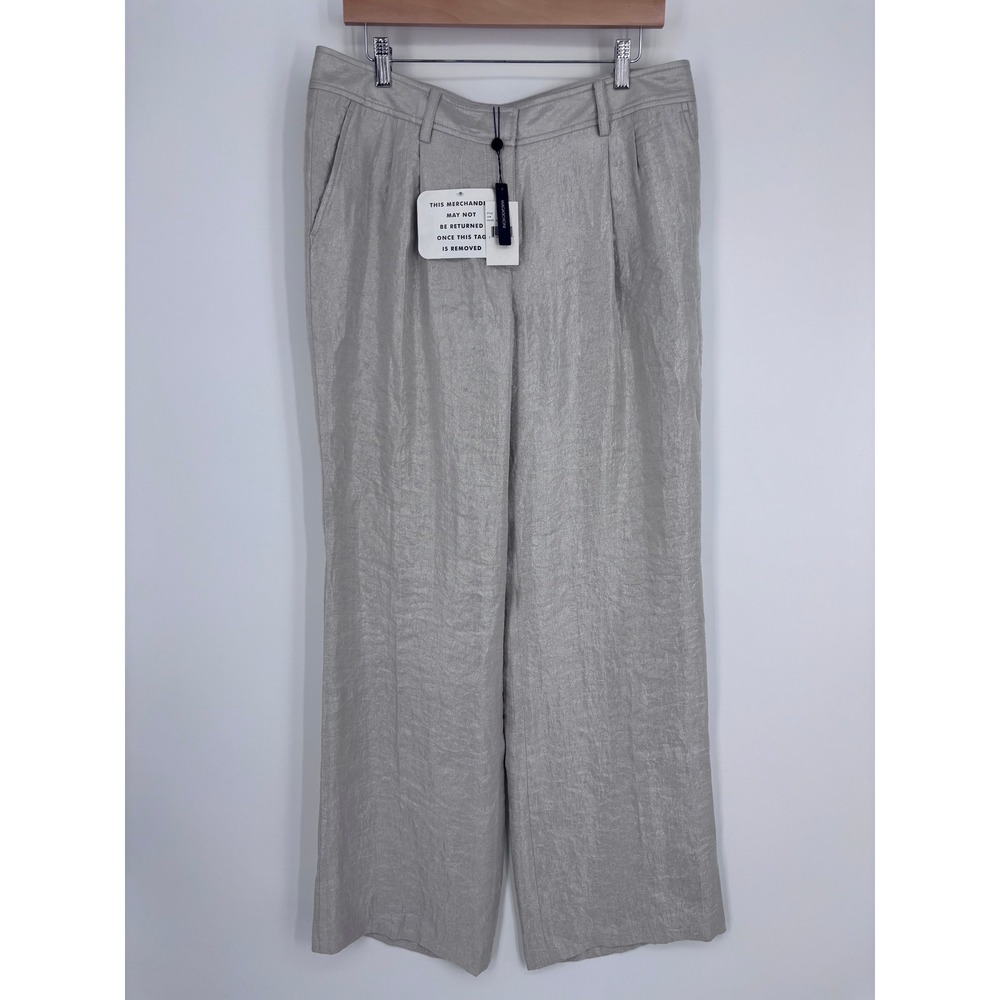 Magaschoni Wide Leg Metallic Shimmer Trousers Women 12 Silver Party Dress Pants‎